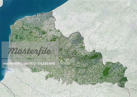 Vue satellite du Nord-Pas de Calais, France. Cette image a été compilée à partir de données acquises par les satellites LANDSAT 5 & 7.