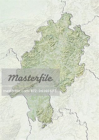 Relief map of the State of Hesse, Germany. This image was compiled from data acquired by LANDSAT 5 & 7 satellites combined with elevation data.