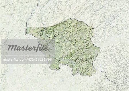 Relief map of the State of Saarland, Germany. This image was compiled from data acquired by LANDSAT 5 & 7 satellites combined with elevation data.