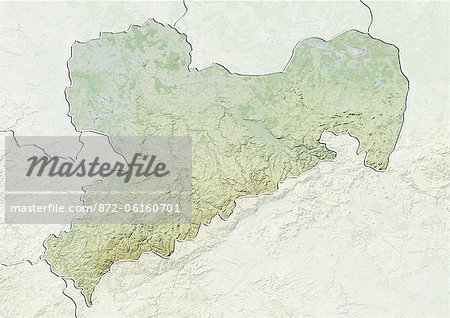 Relief map of the State of Saxony, Germany. This image was compiled from data acquired by LANDSAT 5 & 7 satellites combined with elevation data.