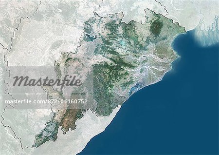 Satellite view of the State of Orissa, India. This image was compiled from data acquired by LANDSAT 5 & 7 satellites.