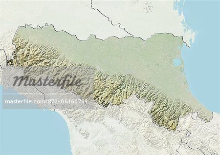 Plan-relief de la région d'Emilia Romagna, Italie. Cette image a été compilée à partir de données acquises par les satellites LANDSAT 5 & 7 combinées avec les données d'élévation. Plan-relief de la région d'Emilia Romagna, Italie. Cette image a été compilée à partir de données acquises par les satellites LANDSAT 5 & 7 combinées avec les données d'élévation.
