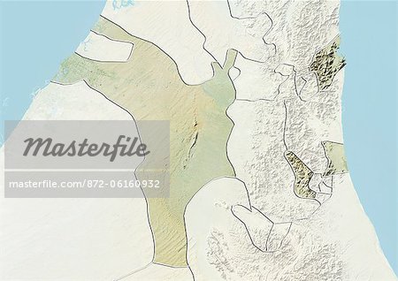 Plan-relief de l'émirat de Sharjah, United Arab Emirates. Cette image a été compilée à partir de données acquises par les satellites LANDSAT 5 & 7 combinées avec les données d'élévation.