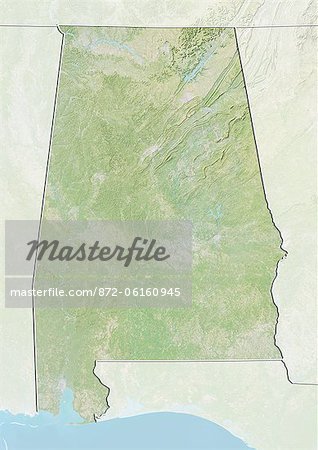 Relief map of the State of Alabama, United States. This image was compiled from data acquired by LANDSAT 5 & 7 satellites combined with elevation data. Relief map of the State of Alabama, United States. This image was compiled from data acquired by LANDSAT 5 & 7 satellites combined with elevation data.