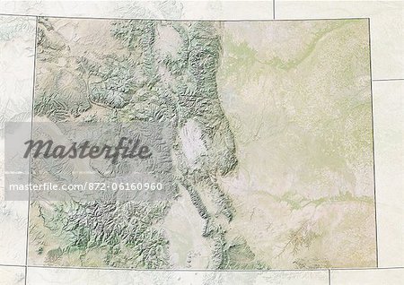 Plan-relief de l'état du Colorado, aux États-Unis. Cette image a été compilée à partir de données acquises par les satellites LANDSAT 5 & 7 combinées avec les données d'élévation.