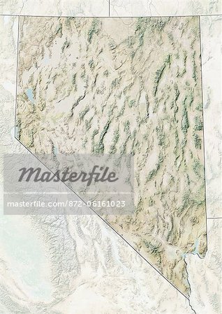 Reliefkarte des Staates Nevada, USA. Dieses Bild wurde aus Daten von LANDSAT 5 & 7 Satelliten kombiniert mit Höhendaten erworbenen zusammengestellt.