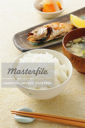 Fish On Tray With Chopstick And Boiled Rice