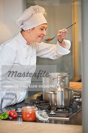 Woman tasting food