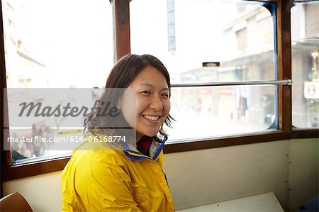 Portrait of woman in tram