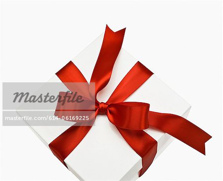 Gift box with red ribbon