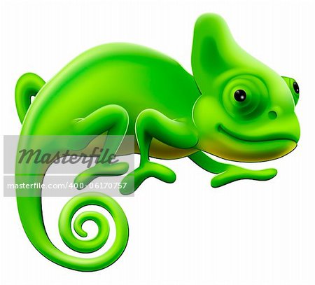 An illustration of a cute green cartoon chameleon lizard