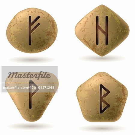 Runes Engraved on Stone. Set number One on white