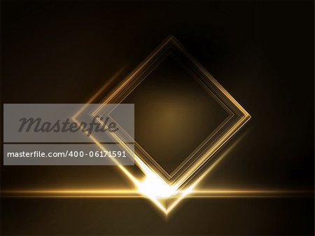 Golden light effects on square placeholder for your text on dark brown background. Space for you message. EPS10