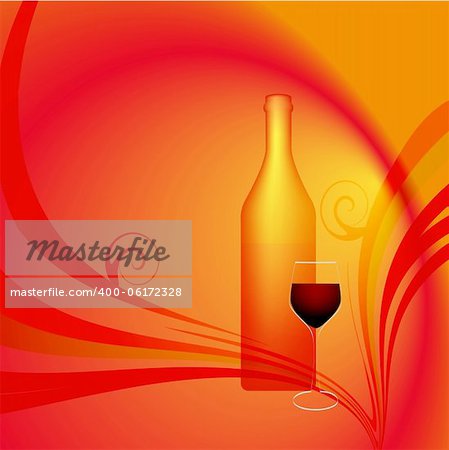 A glass of red wine in the bottle-vector background