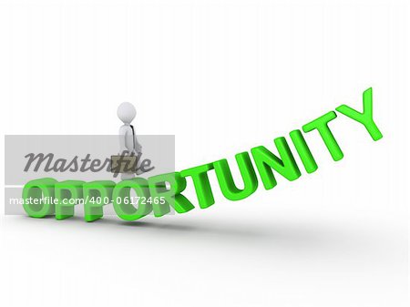 3d businessman walking on rising opportunity word