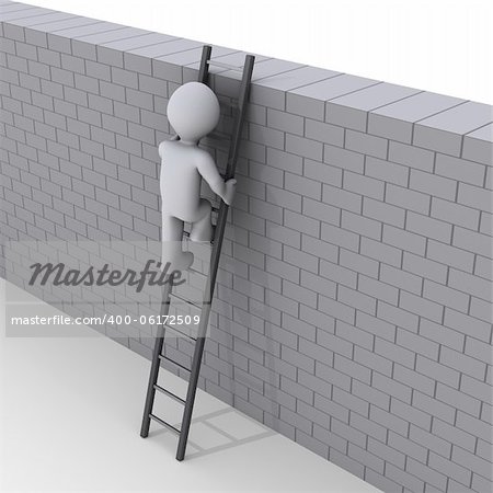 3d person climbing ladder over a brick wall