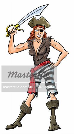 Cartoon illustration of sexy lady pirate. Isolated