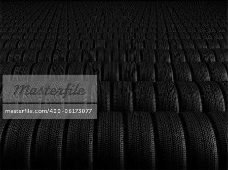 Neat rows of tires stretching into the distance