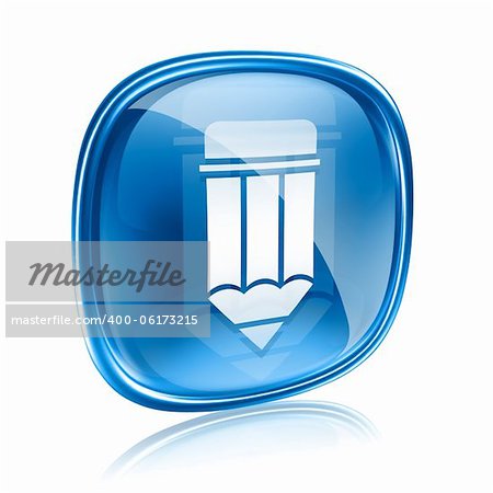 Pencil icon blue glass, isolated on white background