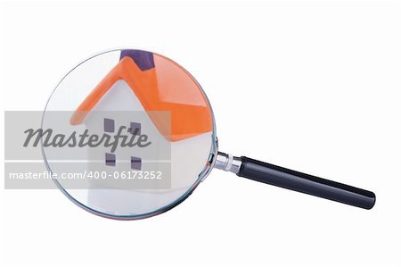 Conceptual image of the search and inspection of the house.Isolated on a white background