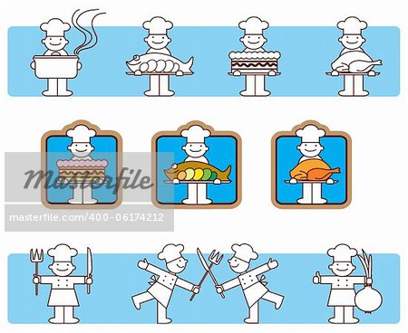 Vector set of eight cook cartoons