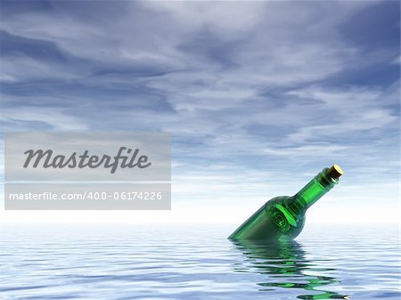 message in a bottle at the ocean - 3d illustration
