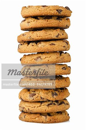 Stack of chocolate cookies isolated on white background.