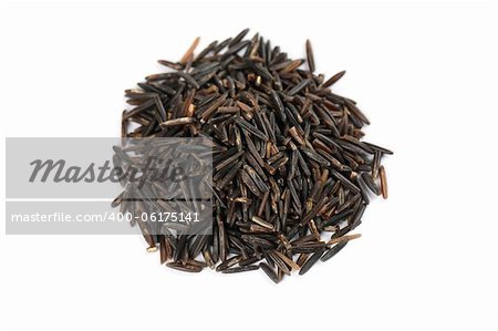 Close-up of a heap of wild rice on white background