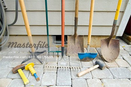 Gardening and Landscaping Tools for Yard and Pavers Hardscape Work
