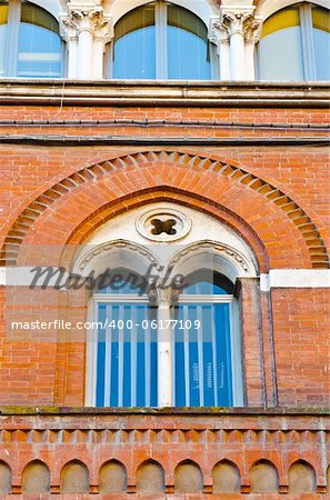 Closed Italian Windows of Old Brick Building, Piedmont