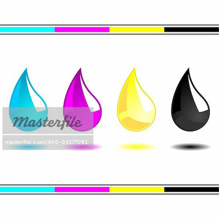 CMYK drops isolated over white background