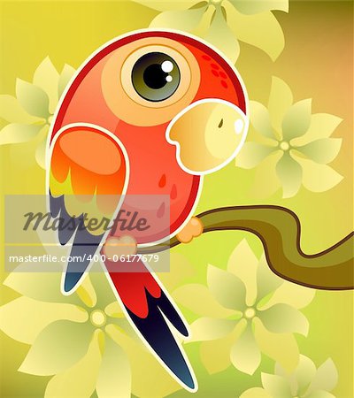 Vector illustration of a red parrot on tree