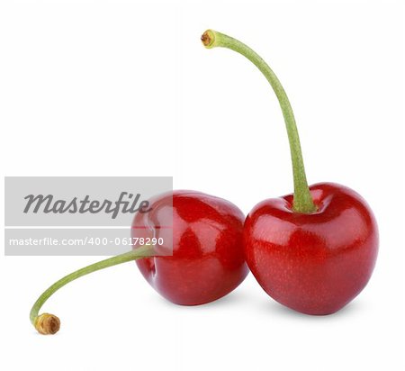 Two sweet cherry berry fruits isolated on white background
