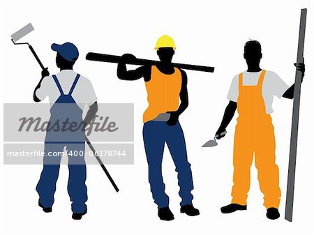 Vector illustration of a three workers silhouettes