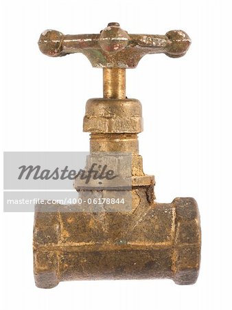 Old brass water valve isolated on white background