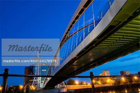 Underside view of Millennium Bridge Manchester at Salford Quays