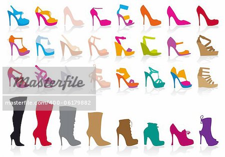 set of detailed colorful shoes, vector illustration