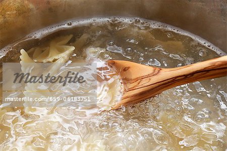 Farfalle being cooked