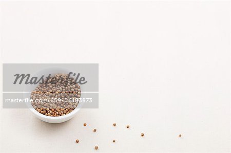 Coriander seeds in a bowl and next to it Coriander seeds in a bowl and next to it