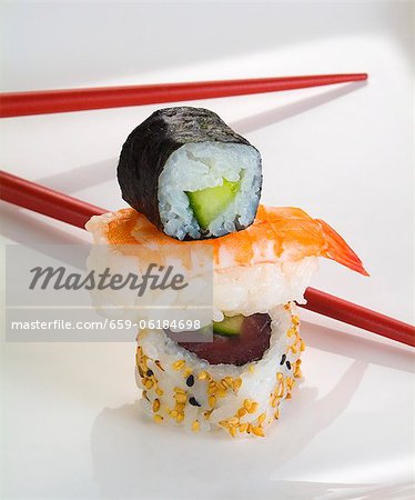 Maki, nigiri and an inside-out roll