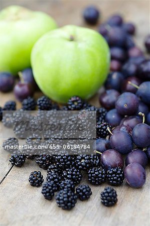 Blackberries, damsons and apples