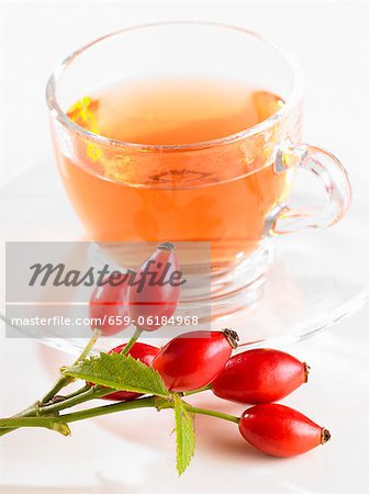 Rosehip tea in a glass cup (close-up)