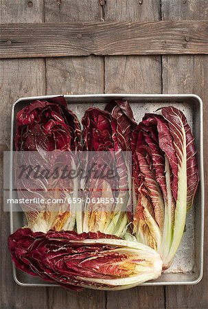 Treviso Radicchio from a Maine Farm; Drizzled with Olive Oil, Salt and Pepper in Preparation for Grilling.