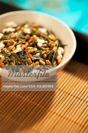 Gen Mai Cha Loose Green Tea on Bamboo Tray