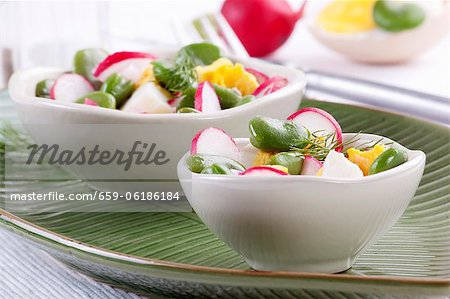 Bean salad with eggs and radishes