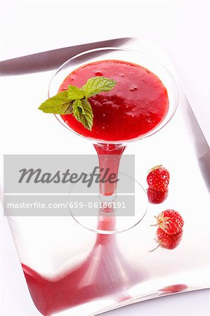 A strawberry smoothie with mint A strawberry smoothie with mint