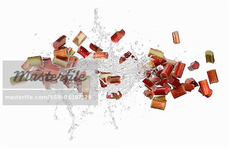 Rhubarb slices with a water splash