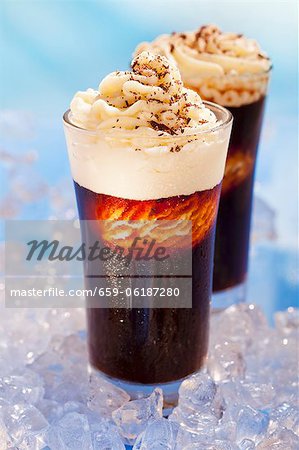 Iced coffee with vanilla ice cream and cream