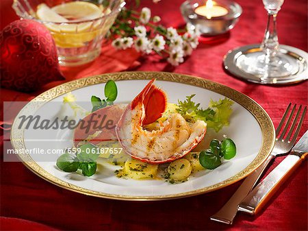 Lobster on a bed of parsley potatoes Lobster on a bed of parsley potatoes
