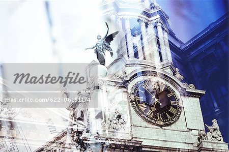 Clock Tower And Sculptures, Composite Image